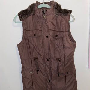 Brown puffy vest with hood